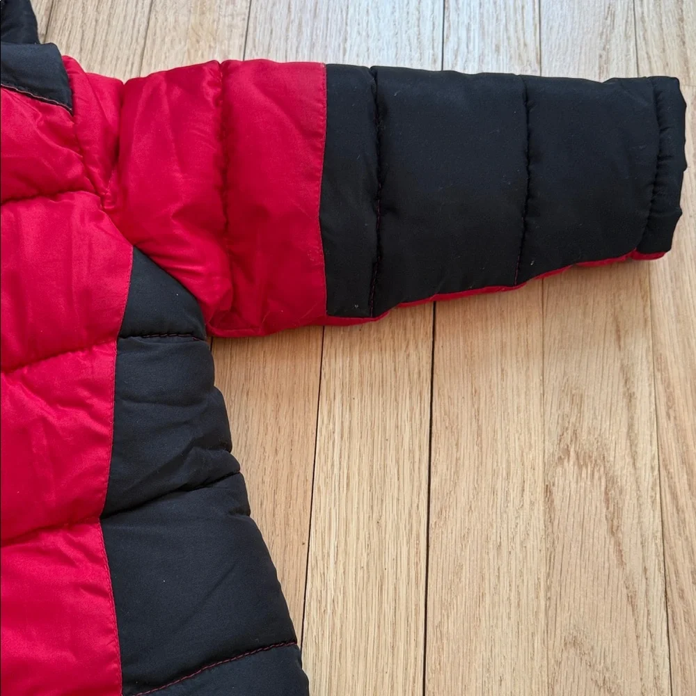 Vertical ‘9 Toddler Red and Black Hooded Fleeced Lined Puffer Jacket with Logo
